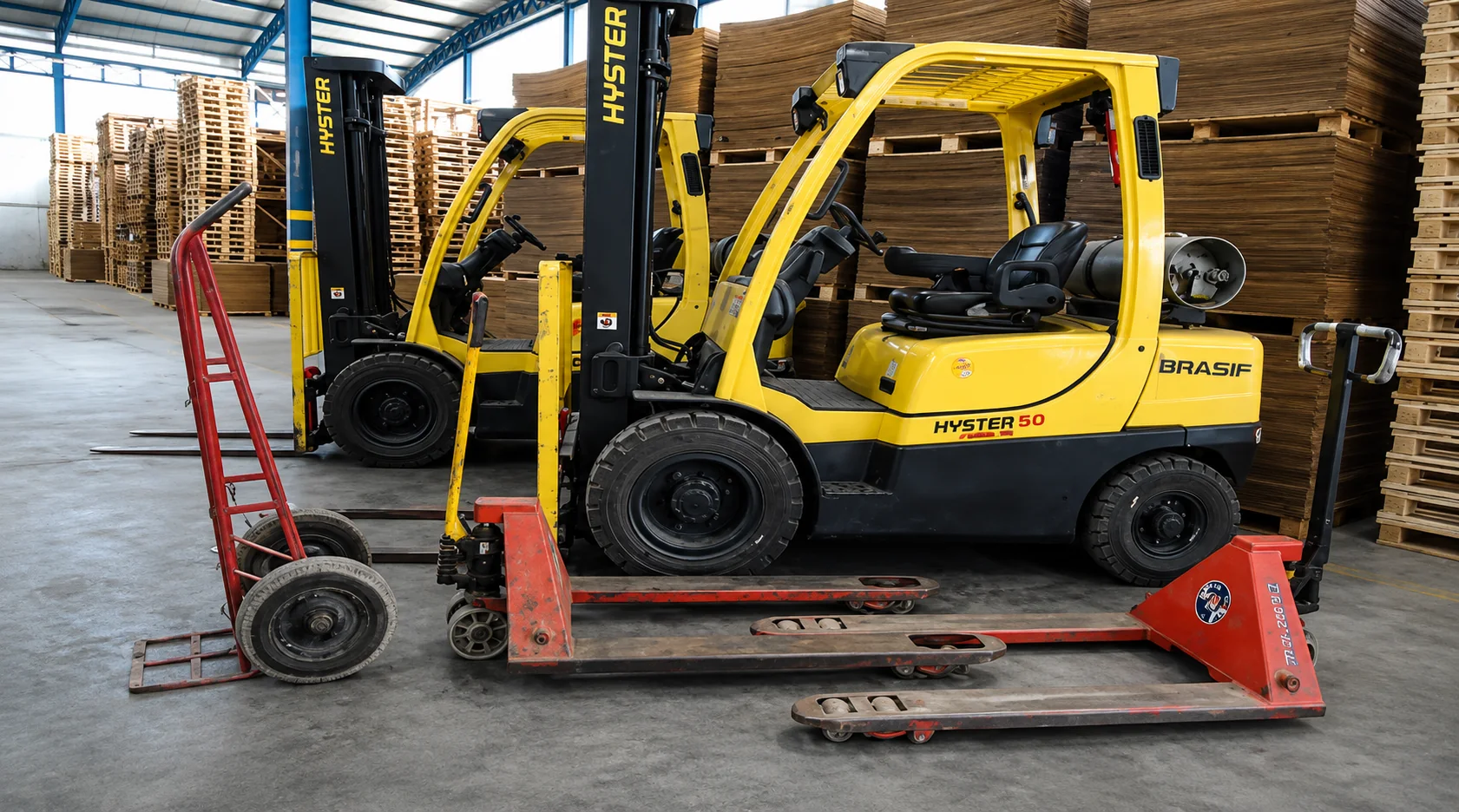 Empilhadeiras e equipamentos próprios da operação